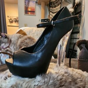 Elegant Black Peep-Toe Heels with Clear Stiletto